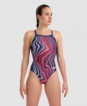 Μαγιό Arena Marbled Lightdrop Back γυναικεια σκουρο μπλε | 91821281
